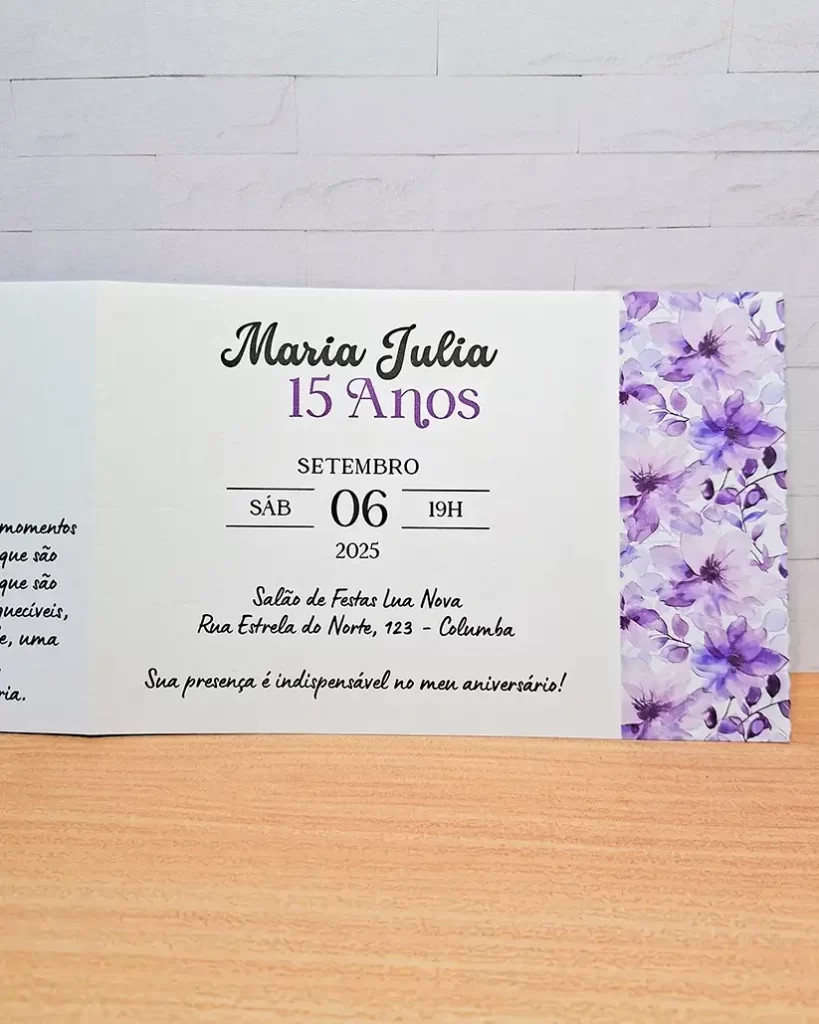 Convite 15 Anos Roxo Floral