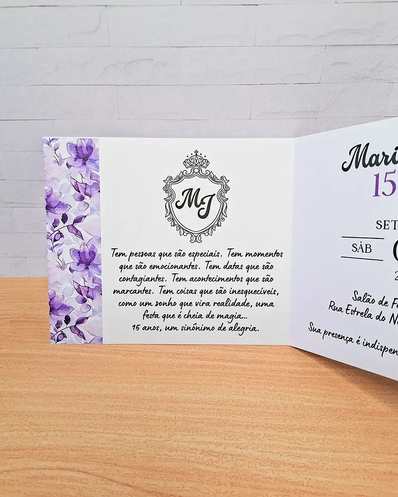 Convite 15 Anos Roxo Floral