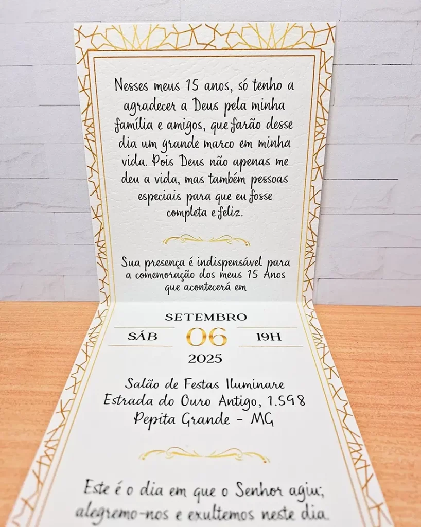 Convite 15 Anos Vertical Dourado