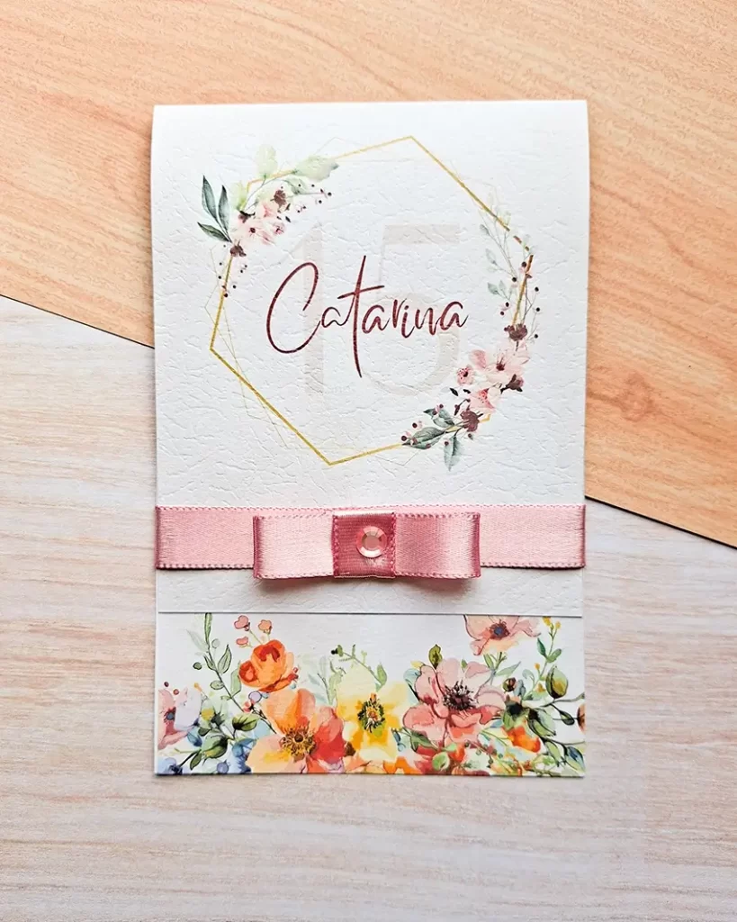 Convite 15 Anos Vertical Floral