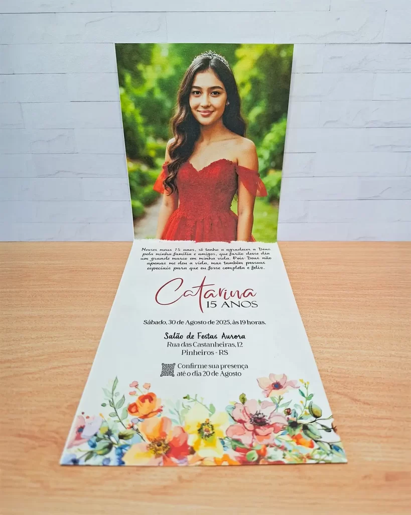 Convite 15 Anos Vertical Floral
