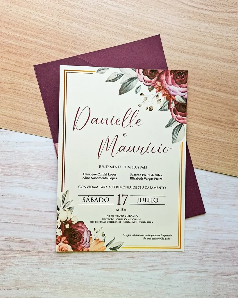 Convite Casamento Grande Floral Marsala
