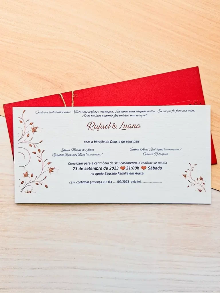 Convite Casamento Vermelho Rústico