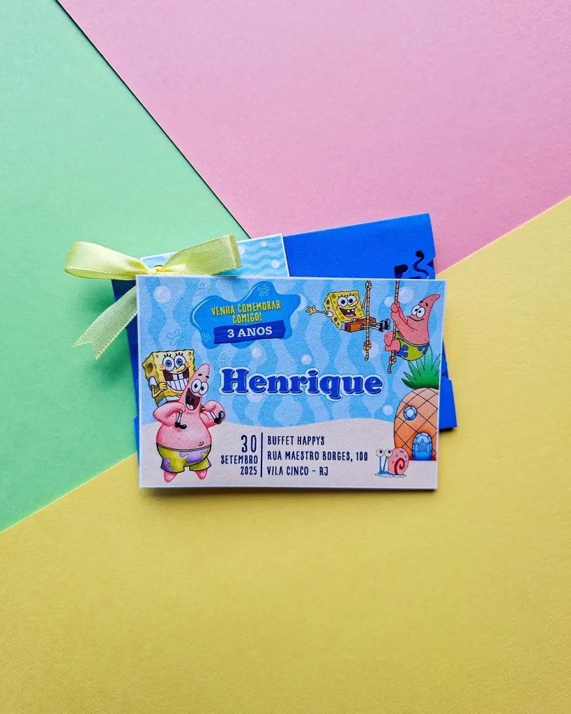 Convite Infantil Tipo Janela Bob Esponja