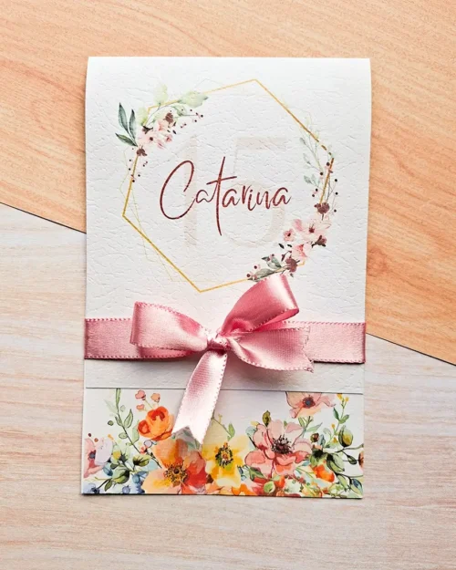Convite 15 Anos Vertical Floral